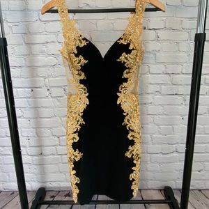 JOVANI black and gold mesh dress